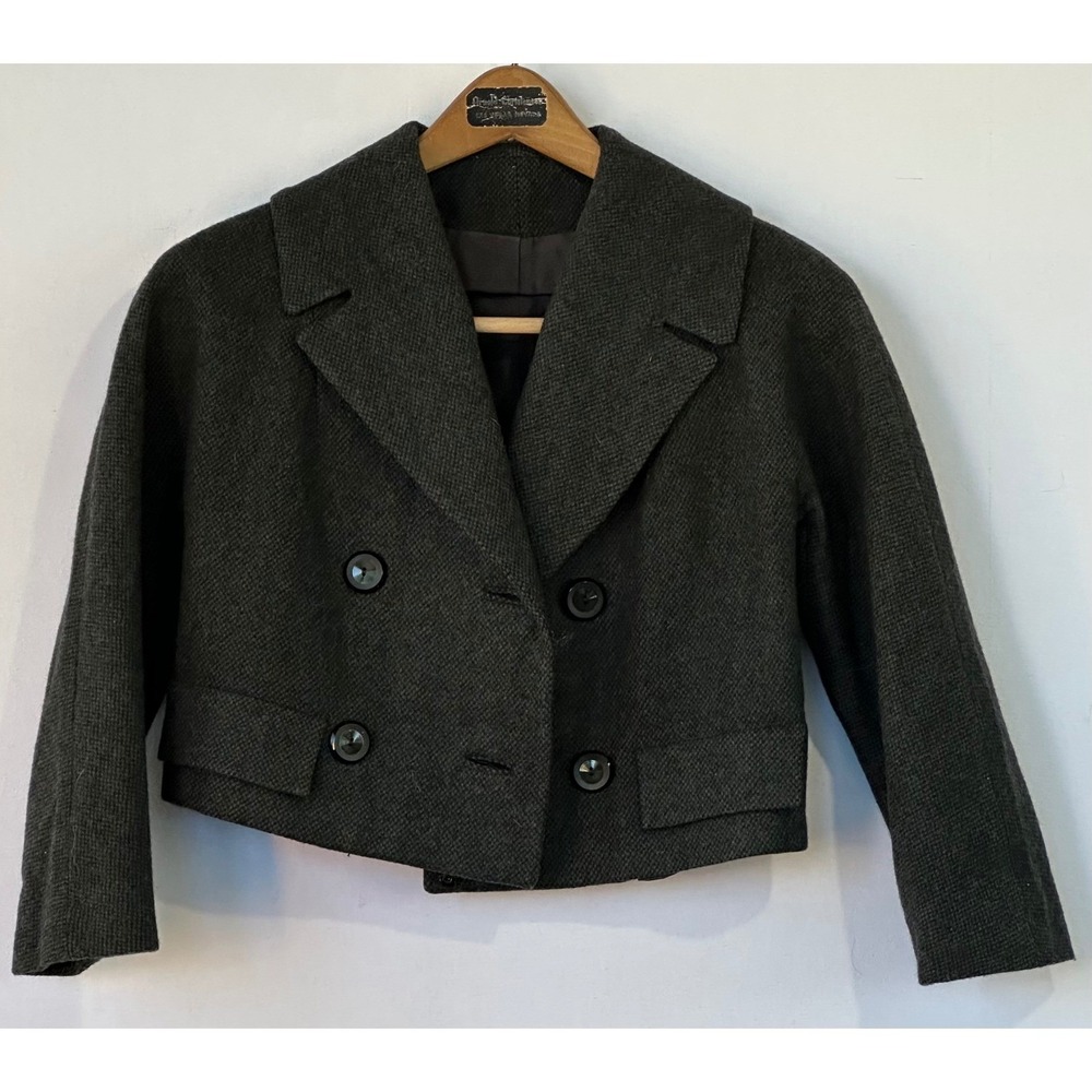 5th Ave Jacket Vintage Cropped Wool Double Breasted Womens S Grey Excellent